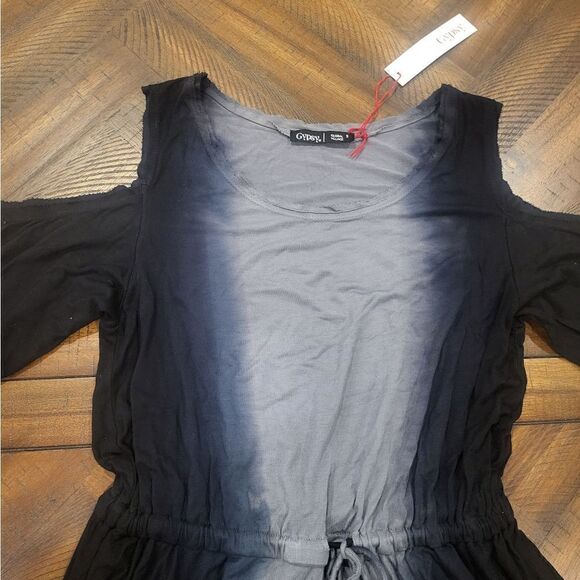Gypsy 05 Cold Shoulder Dress with tassel tie Black and Grey Small - Picture 2 of 8